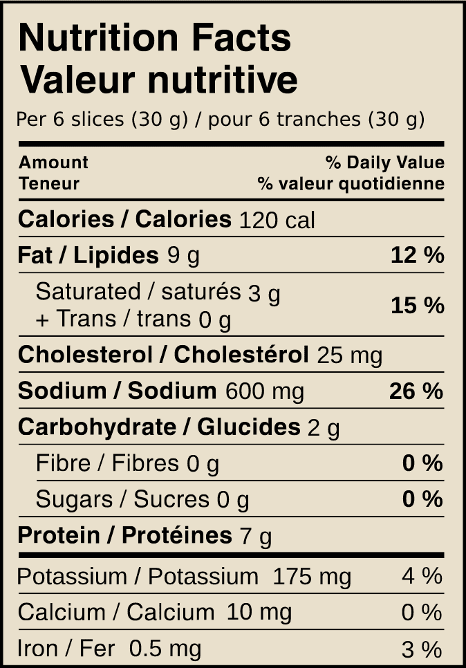 Valeur Nutritive Salami de Gênes piquant Natural Selections Maple Leaf