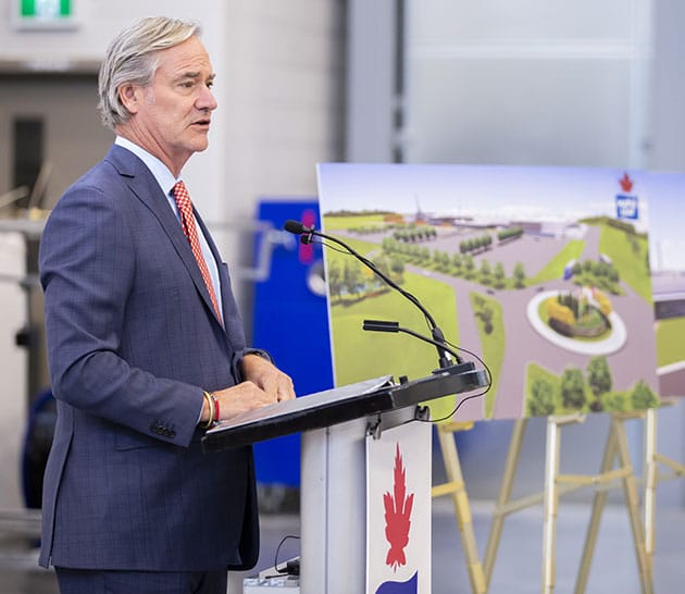 Michael McCain speaking at the London plant announcement