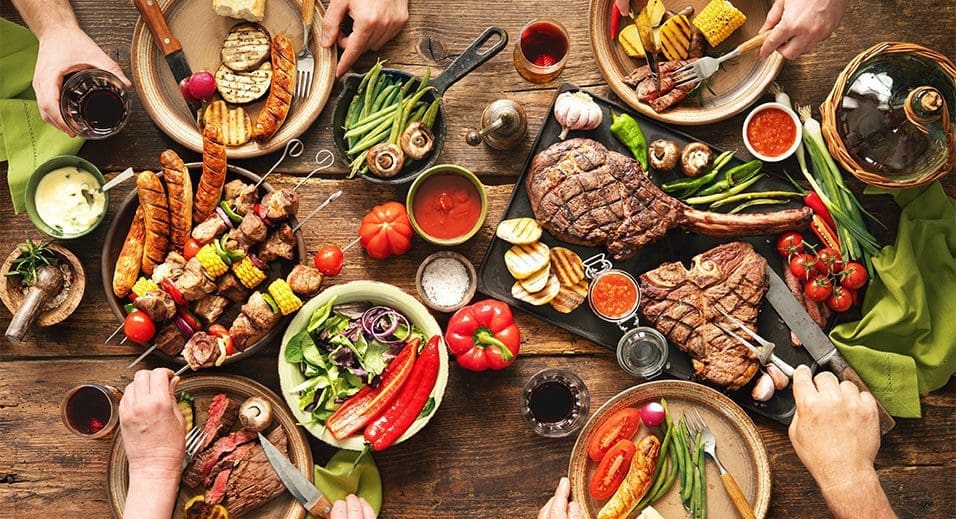 view of table with delicious BBQ spread