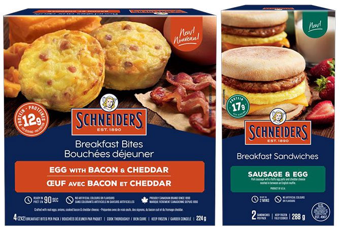 nouveau petit-déjeuner Schneiders - boîte d'œufs avec bacon et cheddar Bouchées de petit-déjeuner et boîte de saucisses et œuf Sandwich pour petit-déjeuner